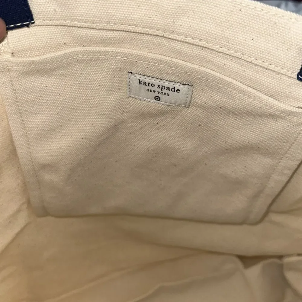 kate spade x Target Natural Navy Blue Green Fish Embroidered Canvas Tote